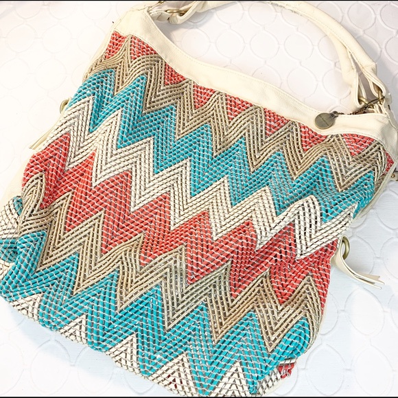 Big Buddha Handbags - Big Buddha Beaded Chevron Leather HoBo Bag white